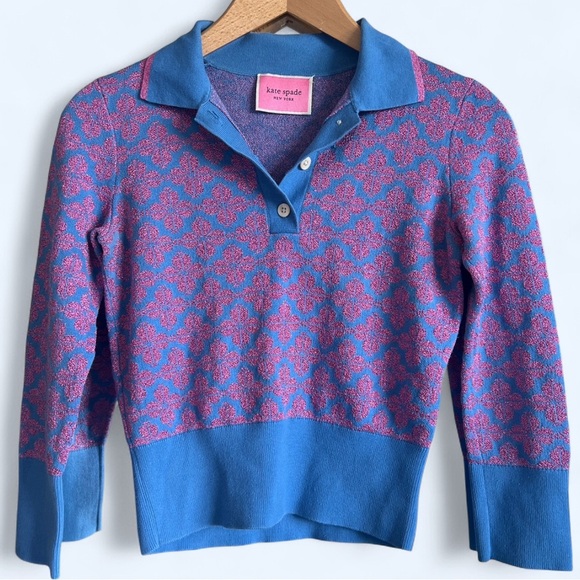 Kate Spade Women’s Blue and Pink Floral Preppy Collared Button Patterned Top - Picture 2 of 12